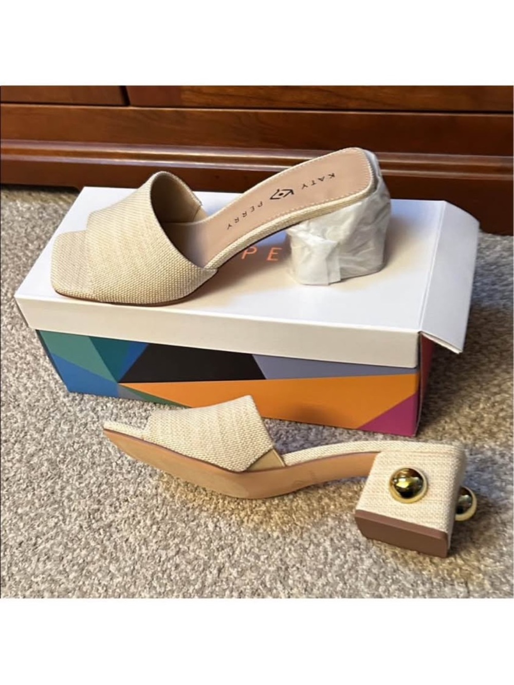 RARE find-Katy Perry Collections SEXY Block Gold Gem Stud Slide Heel Sandals 8.5